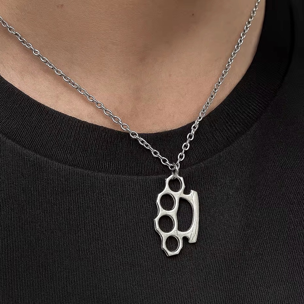 Silver Chain Necklace with Brass Knuckles Pendant
